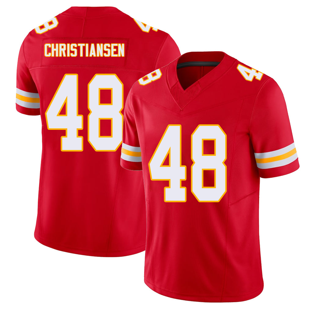 Kansas City #48 Christiansen Player Football V Neck Short Sleeve Red Jersey Cole For Men Youth Women Gift