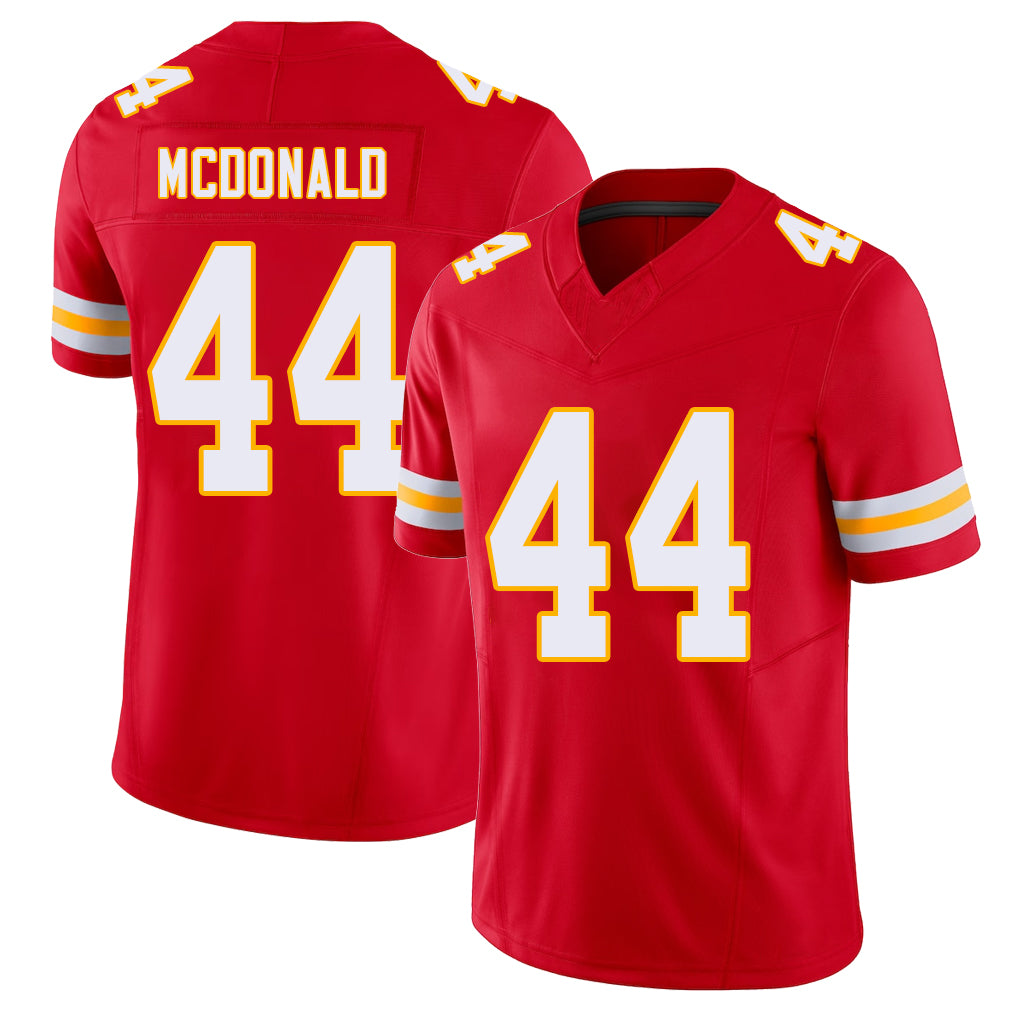 Kansas City #44 McDonald Player Football V Neck Short Sleeve Red Jersey Cooper For Men Youth Women Gift