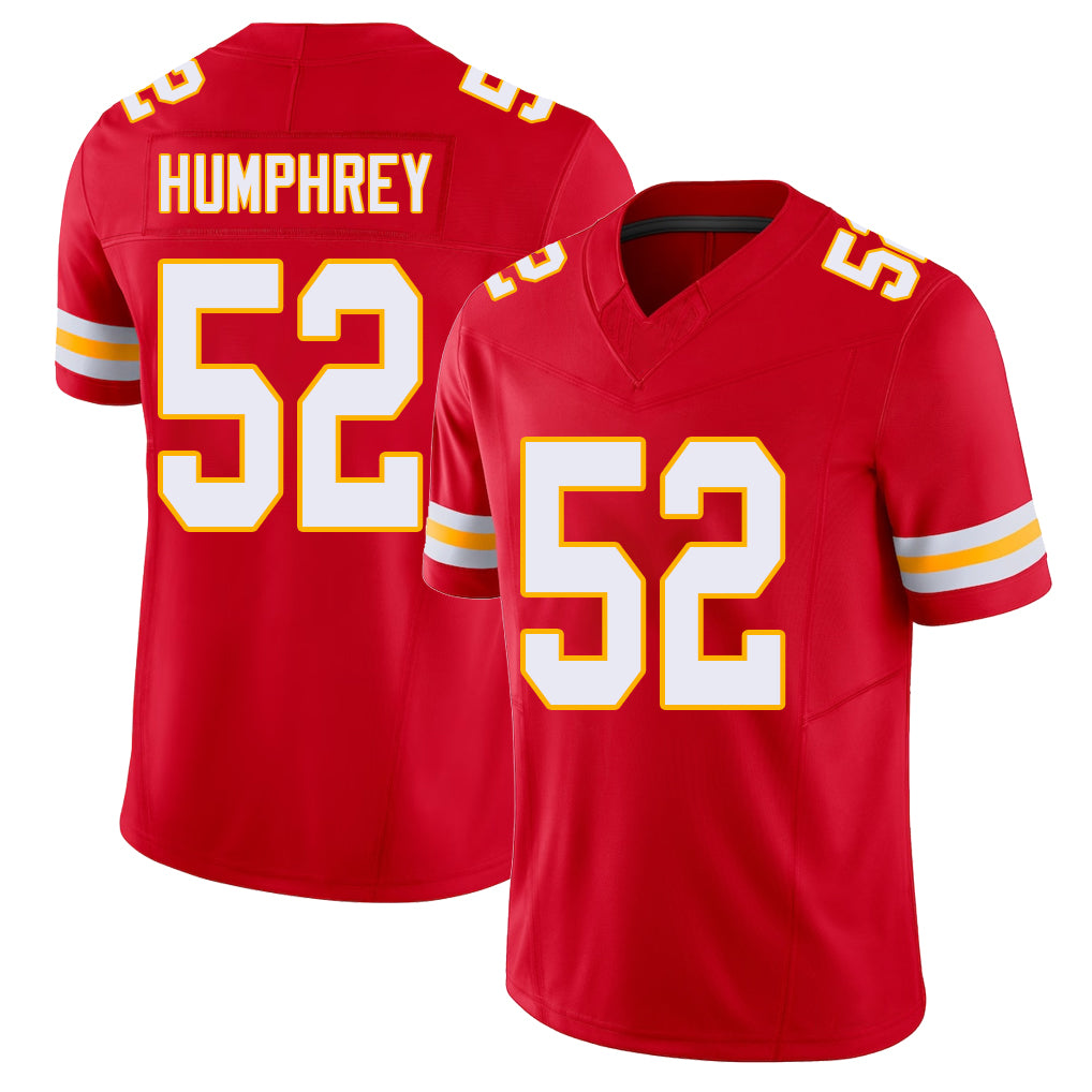 Kansas City #52 Humphrey Player Football V Neck Short Sleeve Red Jersey Creed For Men Youth Women Gift