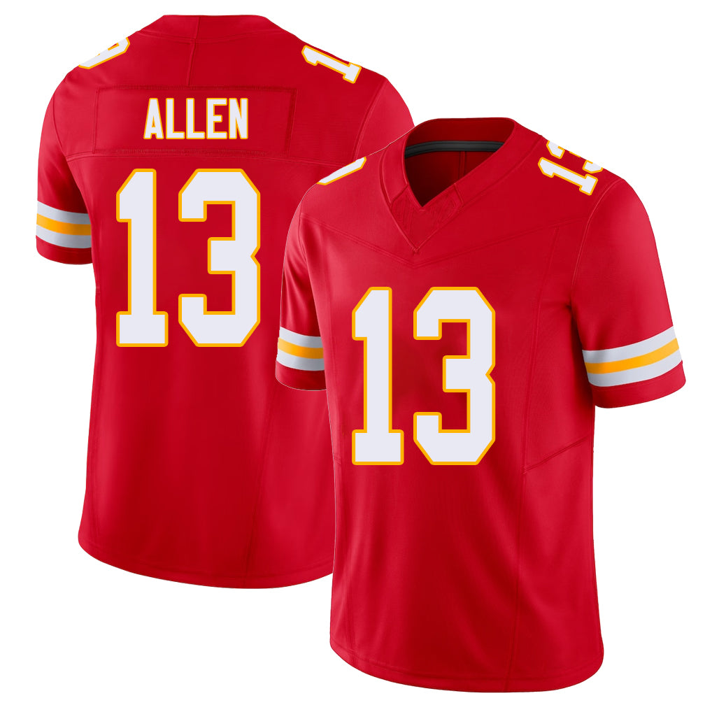 Kansas City #13 Allen Player Football V Neck Short Sleeve Red Jersey Cyrus For Men Youth Women Gift