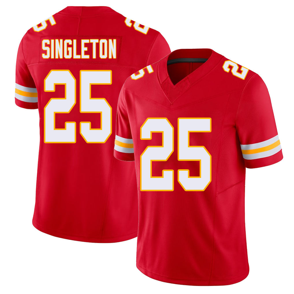 Kansas City #25 Singleton Player Football V Neck Short Sleeve Red Jersey DeShon For Men Youth Women Gift