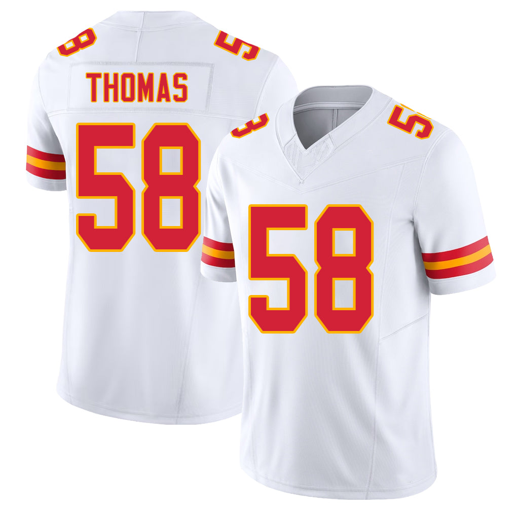 Kansas City #58 Thomas Player Football V Neck Short Sleeve White Jersey Derrick For Men Youth Women Gift