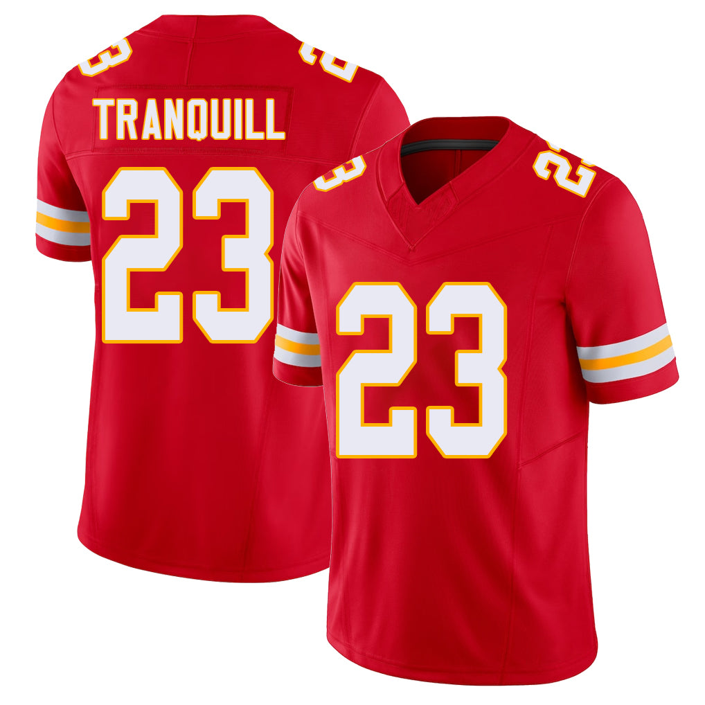 Kansas City #23 Tranquill Player Football V Neck Short Sleeve Red Jersey Drue For Men Youth Women Gift