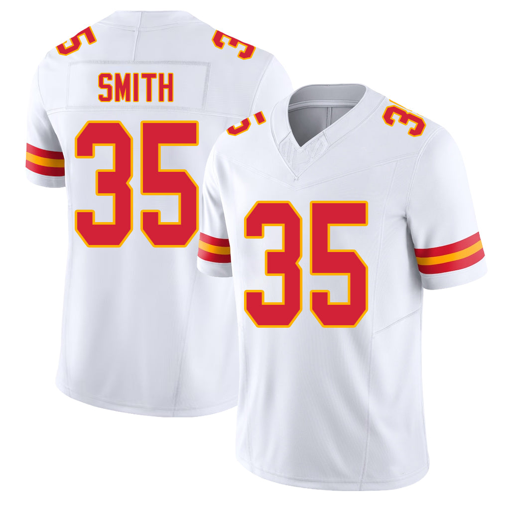 Kansas City #35 Smith Player Football V Neck Short Sleeve White Jersey EJ For Men Youth Women Gift