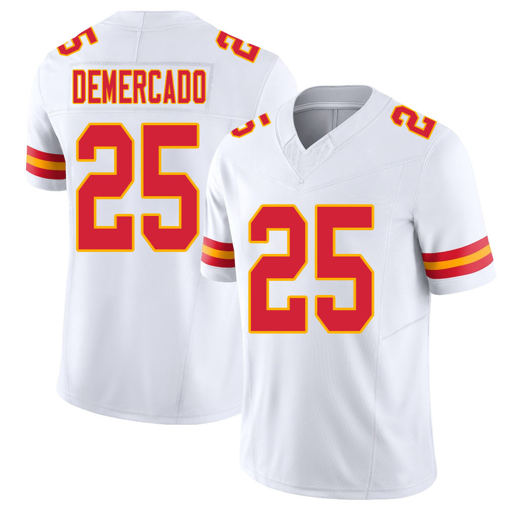 Kansas City #25 Demercado Player Football V Neck Short Sleeve White Jersey Emari For Men Youth Women Gift