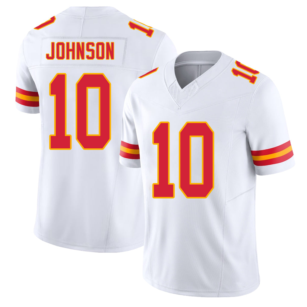 Kansas City #10 Johnson Player Football V Neck Short Sleeve White Jersey Emmett For Men Youth Women Gift