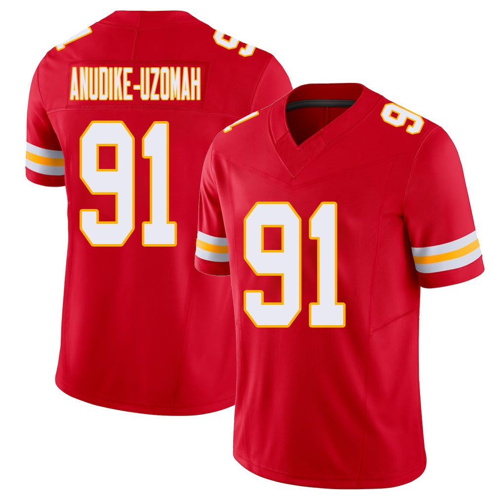 Kansas City #91 Anudike-Uzomah Player Football V Neck Short Sleeve Red Jersey Felix For Men Youth Women Gift