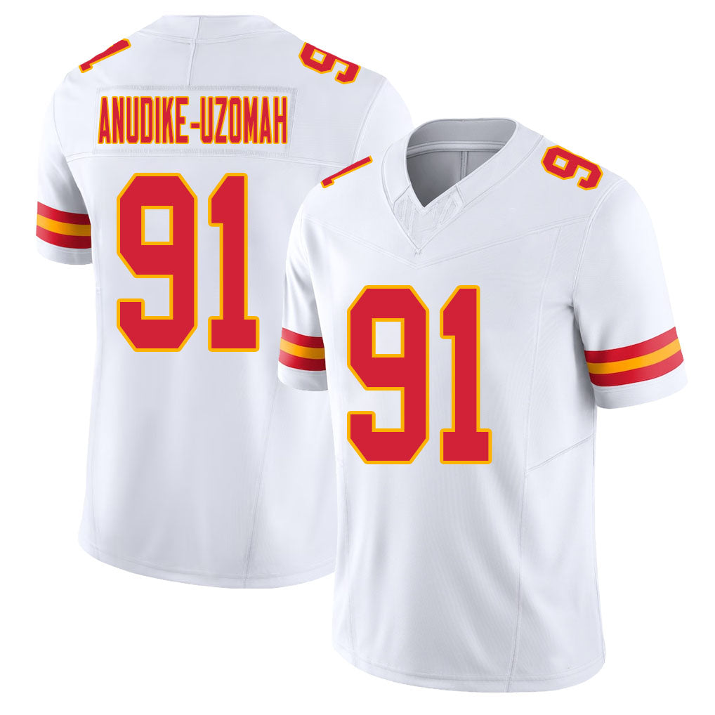 Kansas City #91 Anudike-Uzomah Player Football V Neck Short Sleeve White Jersey Felix For Men Youth Women Gift