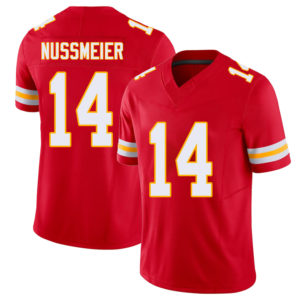 Kansas City #14 Nussmeier Player Football V Neck Short Sleeve Red Jersey Garrett For Men Youth Women Gift