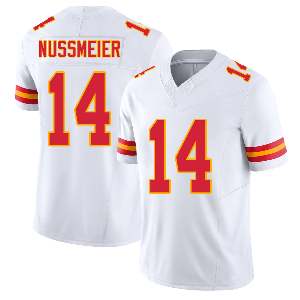 Kansas City #14 Nussmeier Player Football V Neck Short Sleeve White Jersey Garrett For Men Youth Women Gift