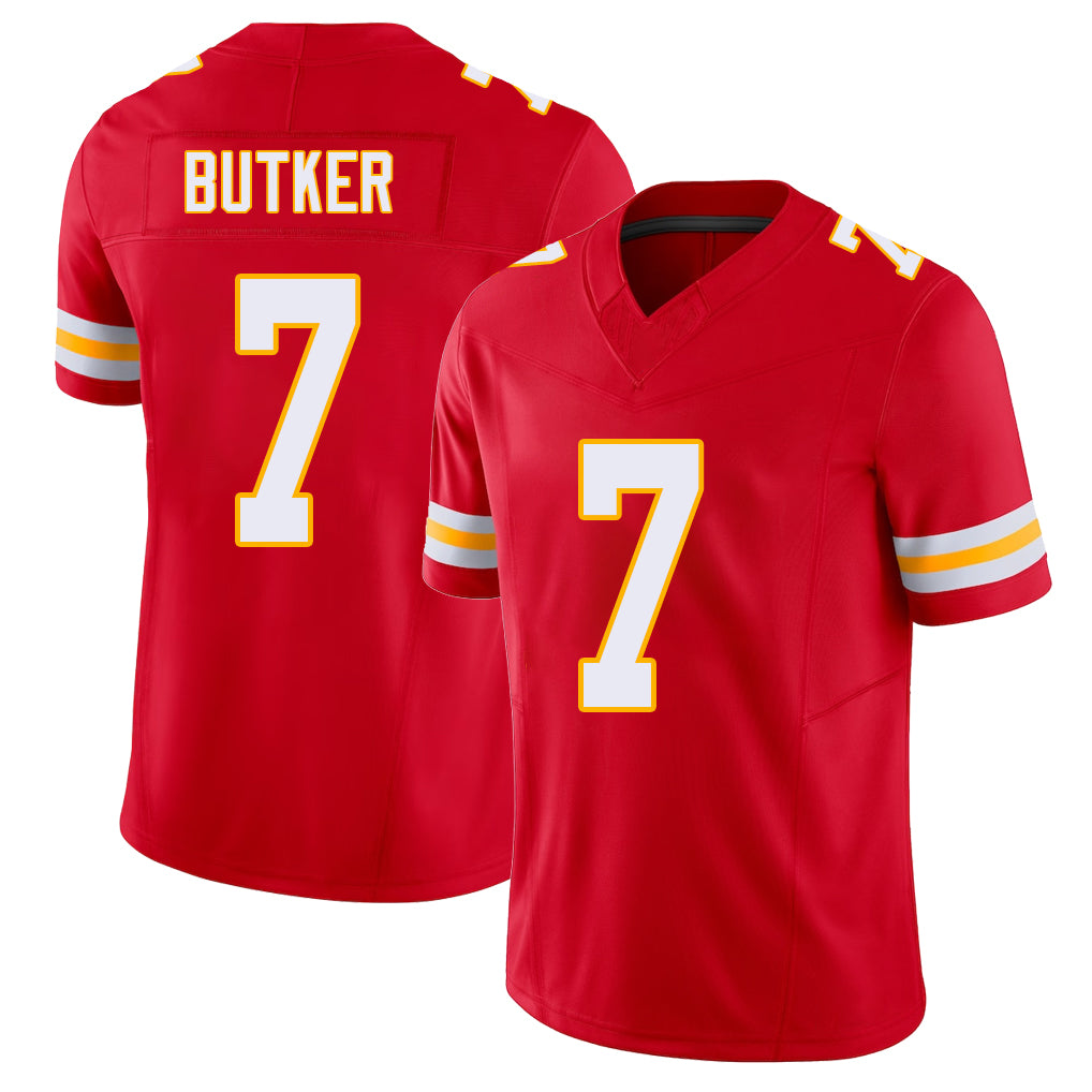 Kansas City #7 Butker Player Football V Neck Short Sleeve Red Jersey Harrison For Men Youth Women Gift