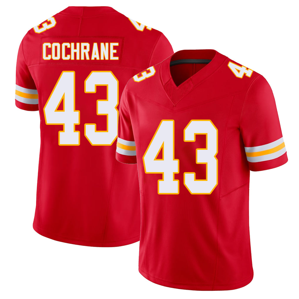 Kansas City #43 Cochrane Player Football V Neck Short Sleeve Red Jersey Jack For Men Youth Women Gift