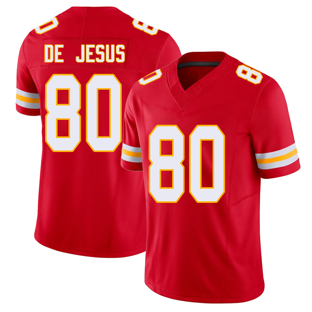 Kansas City #80 De Jesus Player Football V Neck Short Sleeve Red Jersey Jacob For Men Youth Women Gift