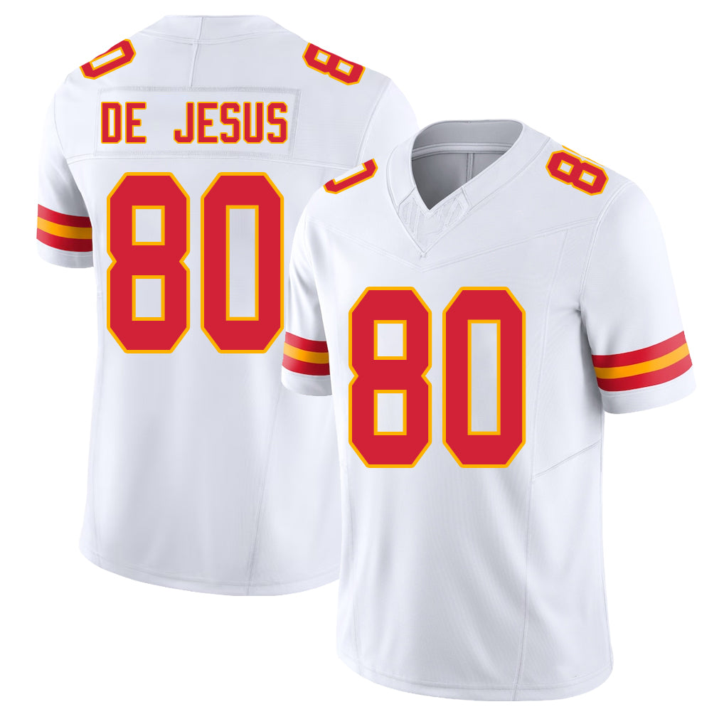 Kansas City #80 De Jesus Player Football V Neck Short Sleeve White Jersey Jacob For Men Youth Women Gift