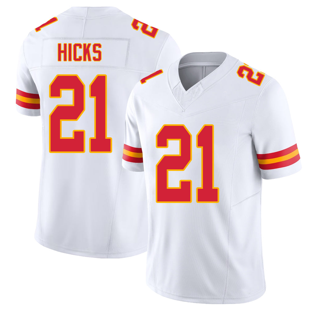 Kansas City #21 Hicks Player Football V Neck Short Sleeve White Jersey Jaden For Men Youth Women Gift