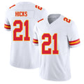 Kansas City #21 Hicks Player Football V Neck Short Sleeve White Jersey Jaden For Men Youth Women Gift
