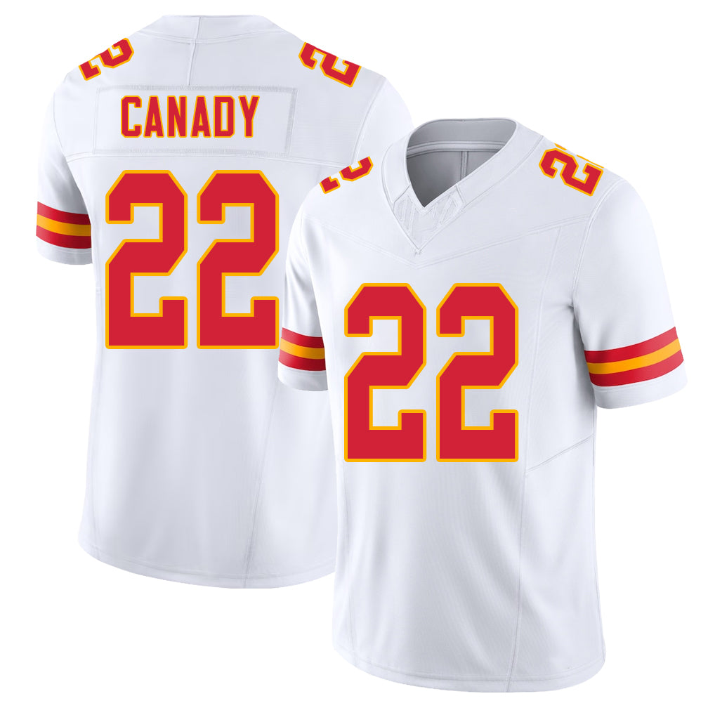 Kansas City #22 Canady Player Football V Neck Short Sleeve White Jersey Jadon For Men Youth Women Gift