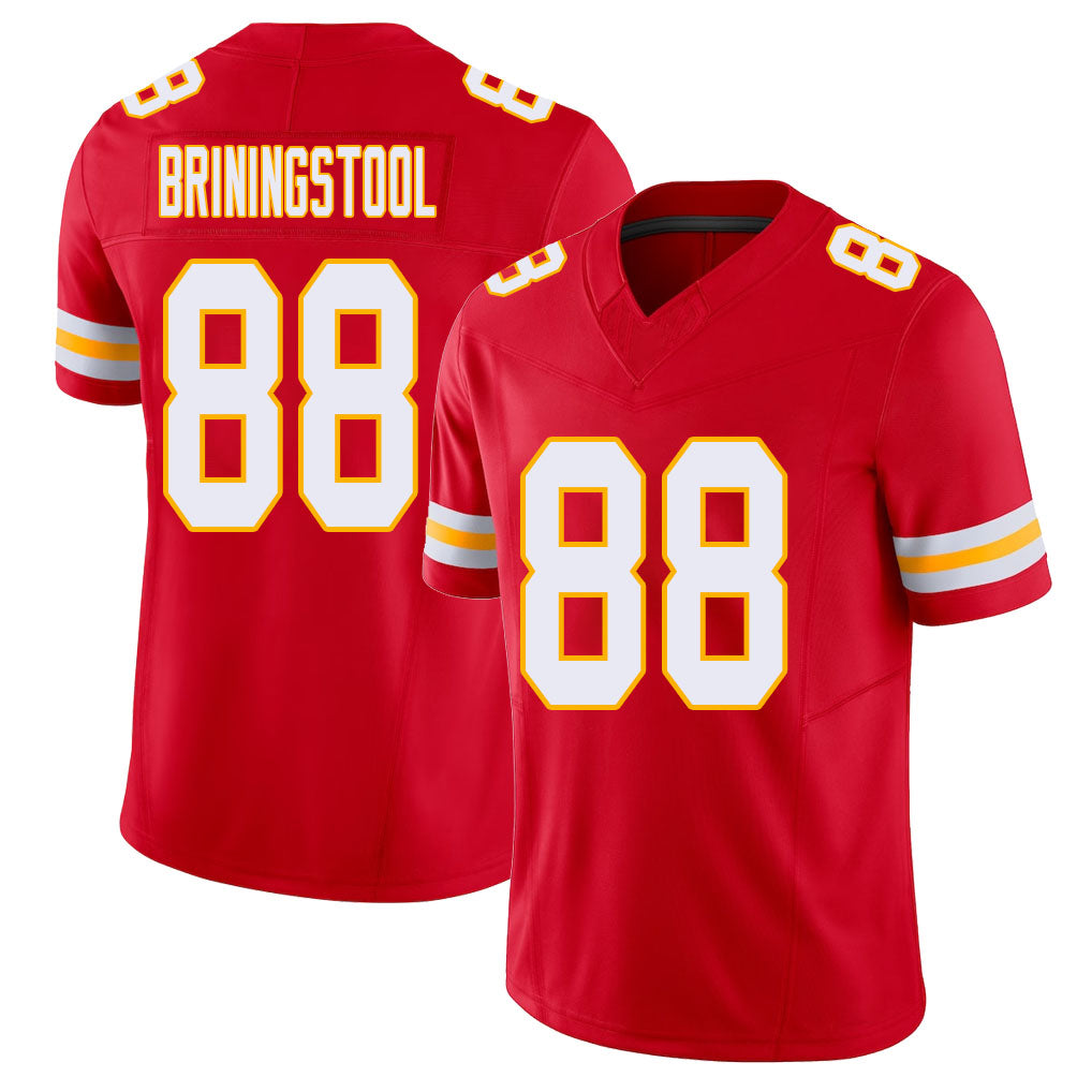 Kansas City #88 Briningstool Player Football V Neck Short Sleeve Red Jersey Jake For Men Youth Women Gift