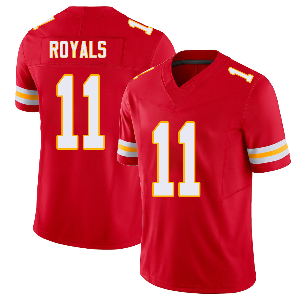 Kansas City #11 Royals Player Football V Neck Short Sleeve Red Jersey Jalen For Men Youth Women Gift