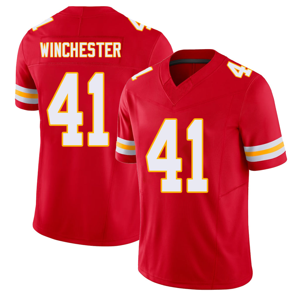 Kansas City #41 Winchester Player Football V Neck Short Sleeve Red Jersey James For Men Youth Women Gift