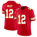 Kansas City #12 Wiley Player Football V Neck Short Sleeve Red Jersey Jared For Men Youth Women Gift