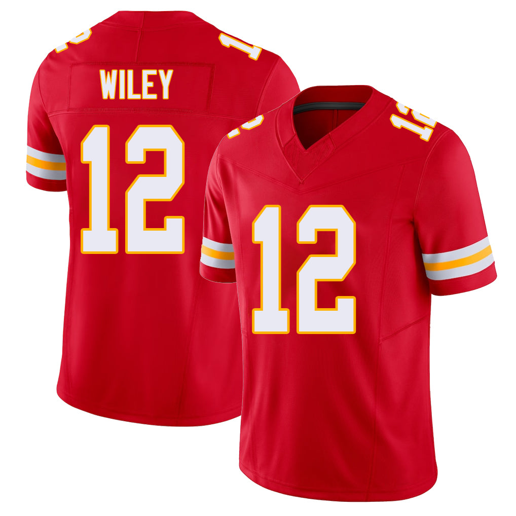 Kansas City #12 Wiley Player Football V Neck Short Sleeve Red Jersey Jared For Men Youth Women Gift