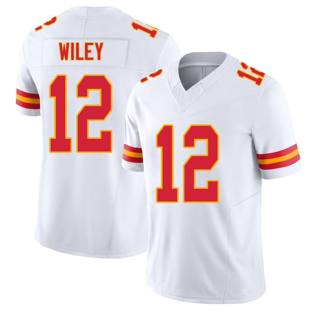 Kansas City #12 Wiley Player Football V Neck Short Sleeve White Jersey Jared For Men Youth Women Gift