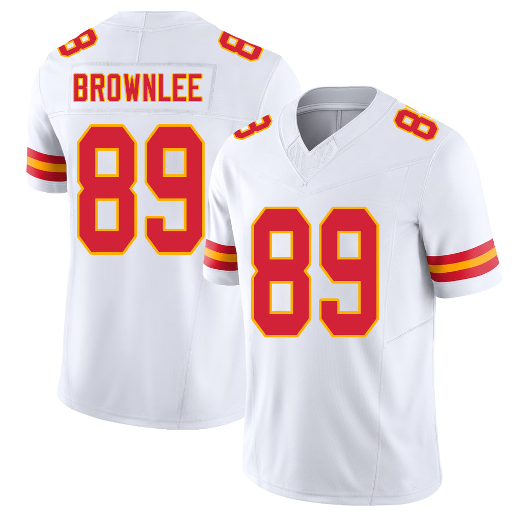 Kansas City #89 Brownlee Player Football V Neck Short Sleeve White Jersey Jason For Men Youth Women Gift