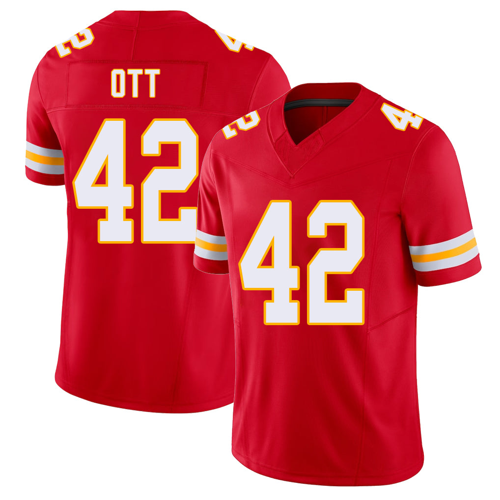 Kansas City #42 Ott Player Football V Neck Short Sleeve Red Jersey Jaydn For Men Youth Women Gift