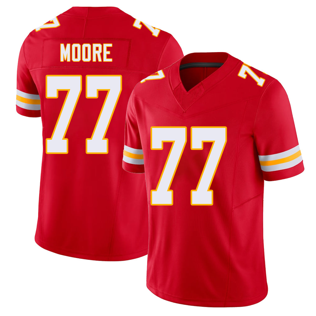 Kansas City #77 Moore Player Football V Neck Short Sleeve Red Jersey Jaylon For Men Youth Women Gift