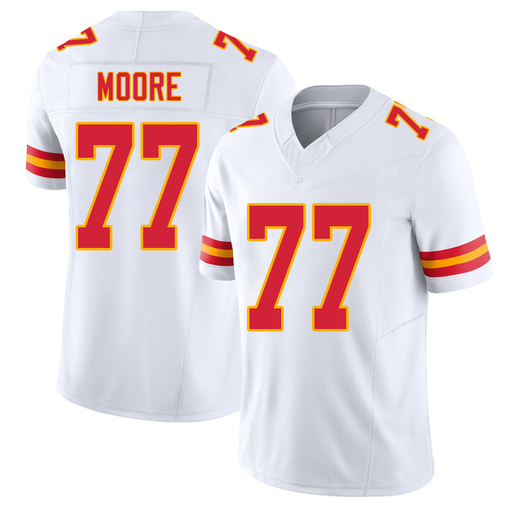 Kansas City #77 Moore Player Football V Neck Short Sleeve White Jersey Jaylon For Men Youth Women Gift