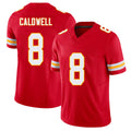 Kansas City #8 Caldwell Player Football V Neck Short Sleeve Red Jersey Jeff For Men Youth Women Gift
