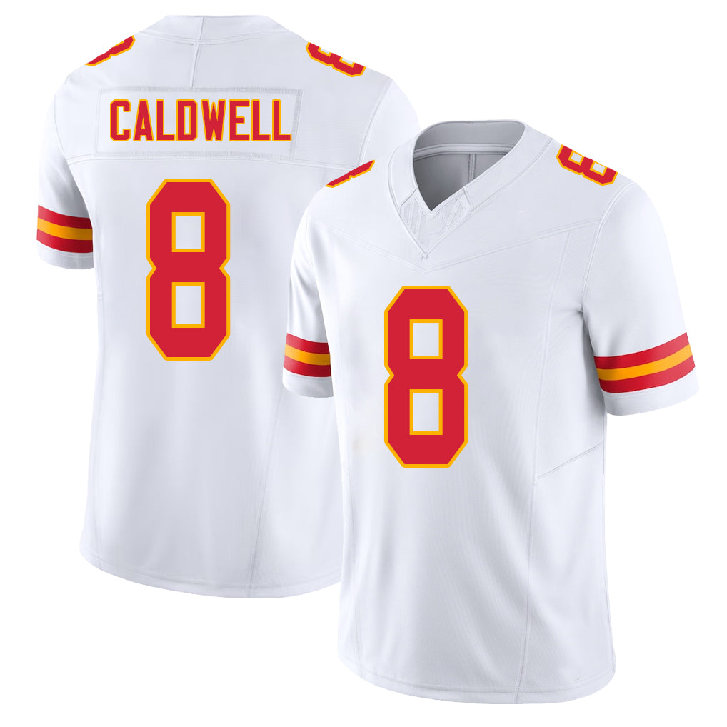 Kansas City #8 Caldwell Player Football V Neck Short Sleeve White Jersey Jeff For Men Youth Women Gift