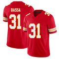 Kansas City #31 Bassa Player Football V Neck Short Sleeve Red Jersey Jeffrey For Men Youth Women Gift