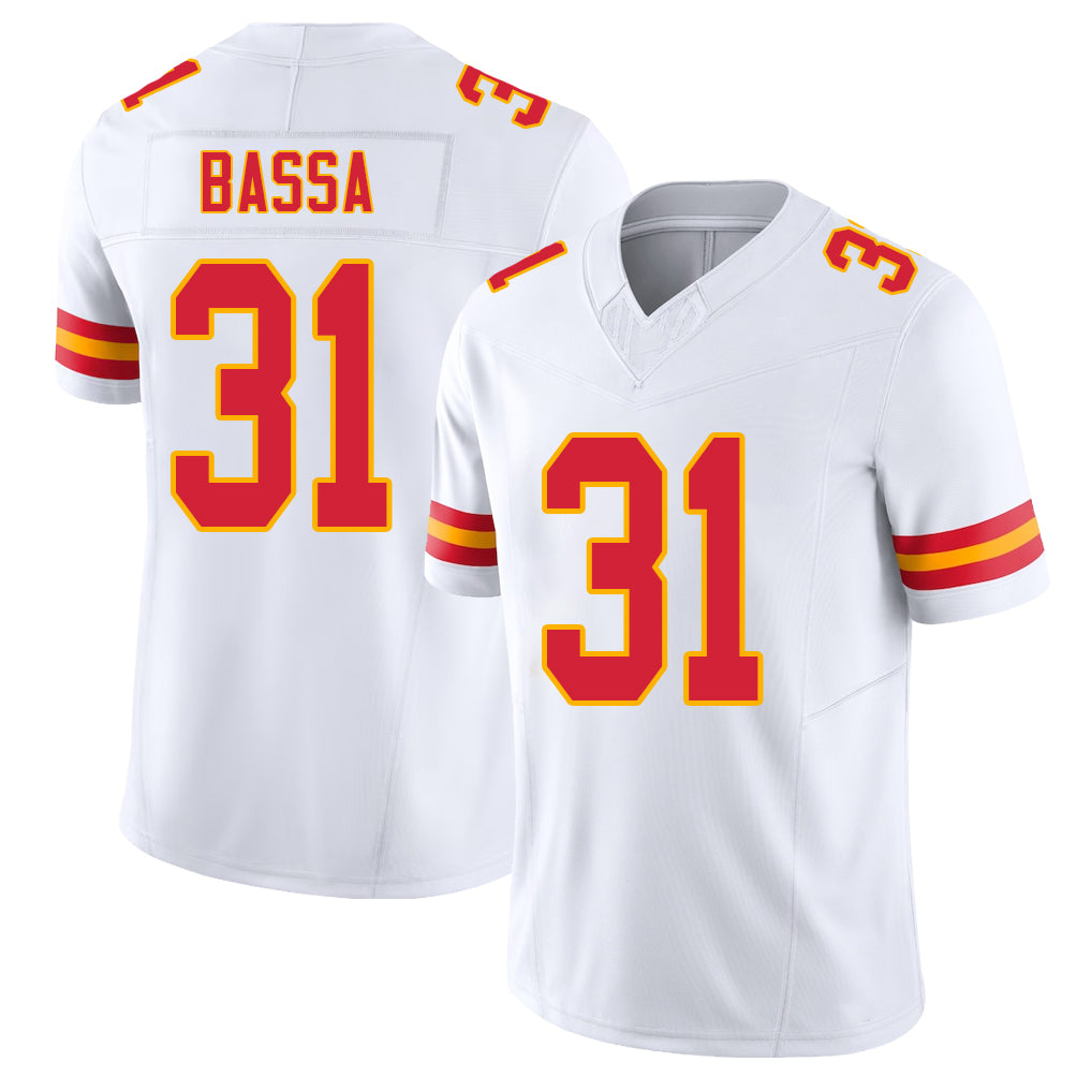 Kansas City #31 Bassa Player Football V Neck Short Sleeve White Jersey Jeffrey For Men Youth Women Gift