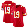 Kansas City #19 Montana Player Football V Neck Short Sleeve Red Jersey Joe For Men Youth Women Gift