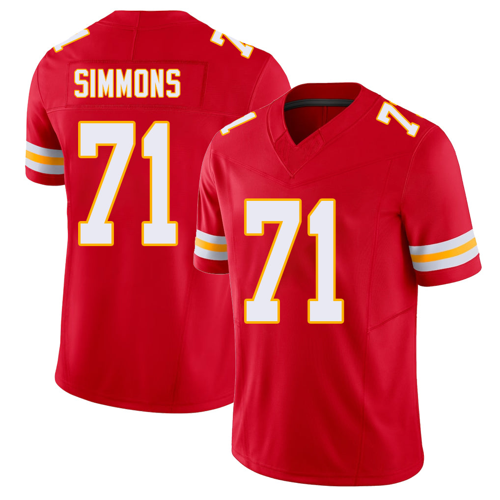 Kansas City #71 Simmons Player Football V Neck Short Sleeve Red Jersey Josh For Men Youth Women Gift