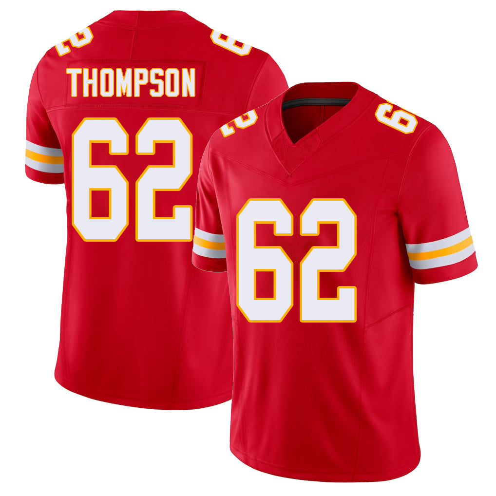 Kansas City #62 Thompson Player Football V Neck Short Sleeve Red Jersey Josh For Men Youth Women Gift