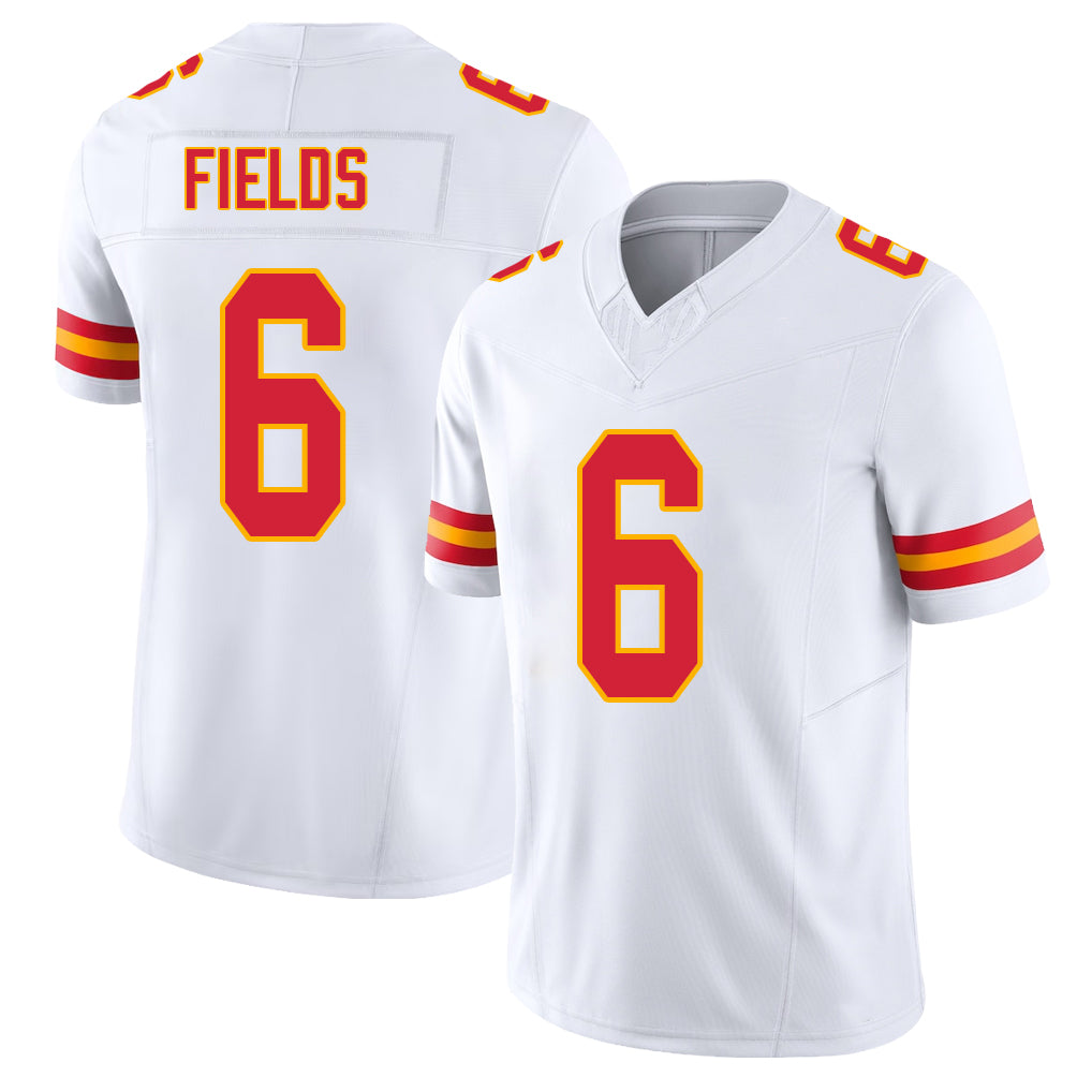 Kansas City #6 Fields Player Football V Neck Short Sleeve White Jersey Justin For Men Youth Women Gift