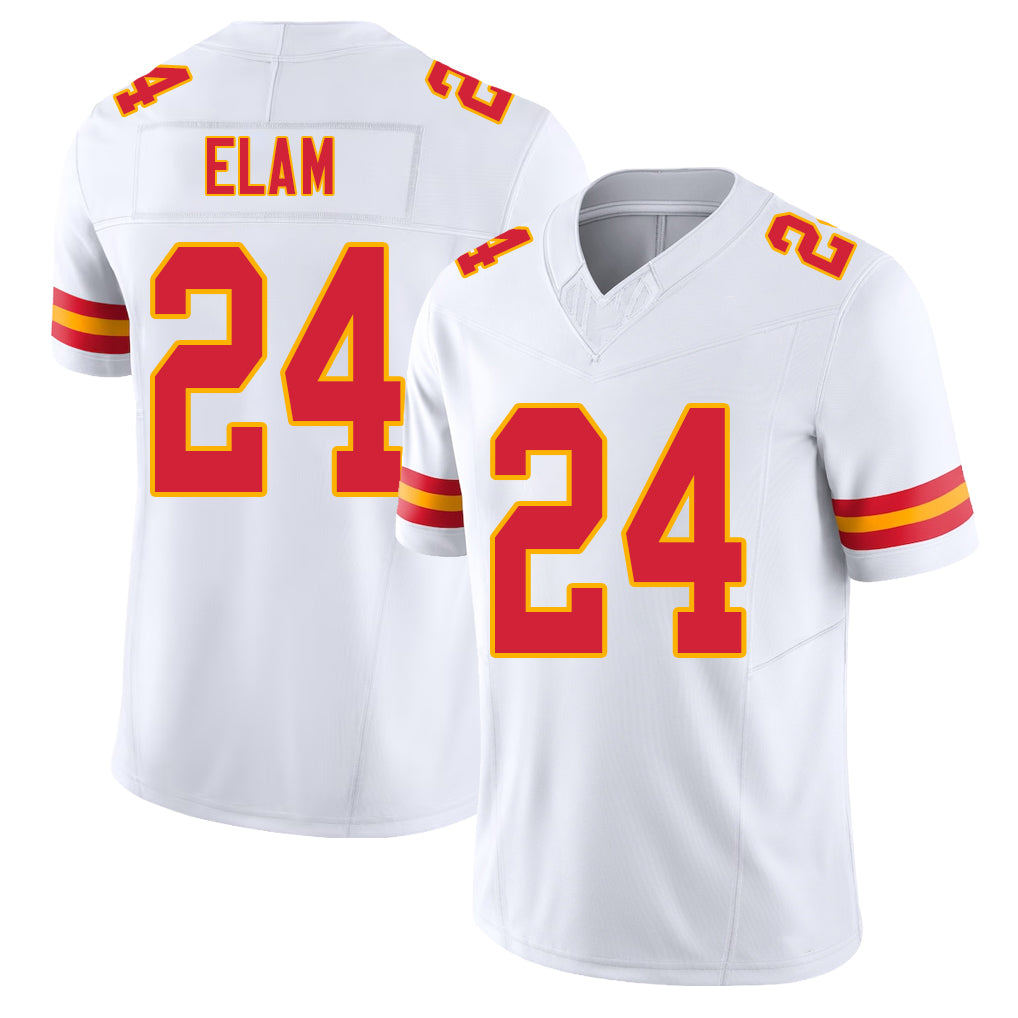 Kansas City #24 Elam Player Football V Neck Short Sleeve White Jersey Kaiir For Men Youth Women Gift