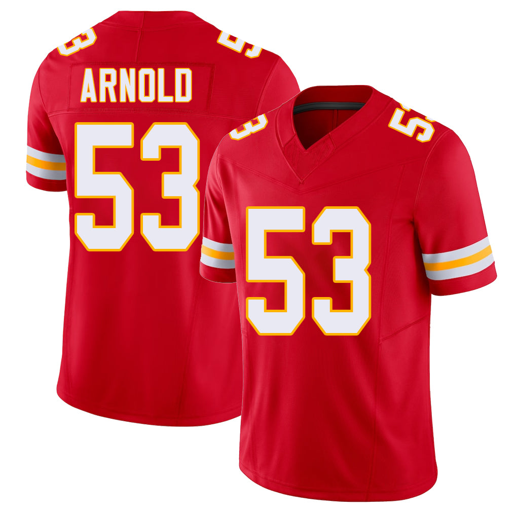 Kansas City #53 Arnold Player Football V Neck Short Sleeve Red Jersey Kam For Men Youth Women Gift