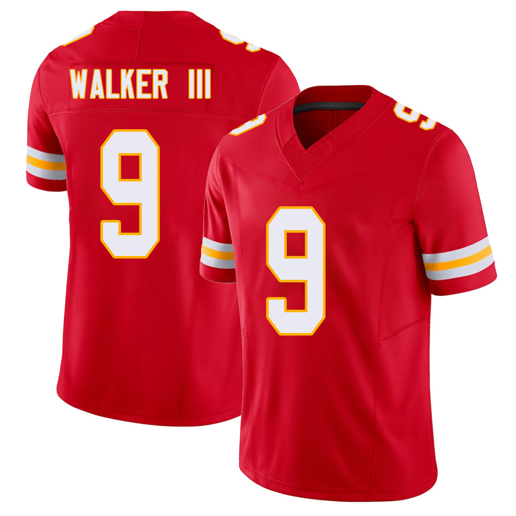 Kansas City #9 Walker III Player Football V Neck Short Sleeve Red Jersey Kenneth For Men Youth Women Gift