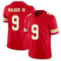 Kansas City #9 Walker III Player Football V Neck Short Sleeve Red Jersey Kenneth For Men Youth Women Gift