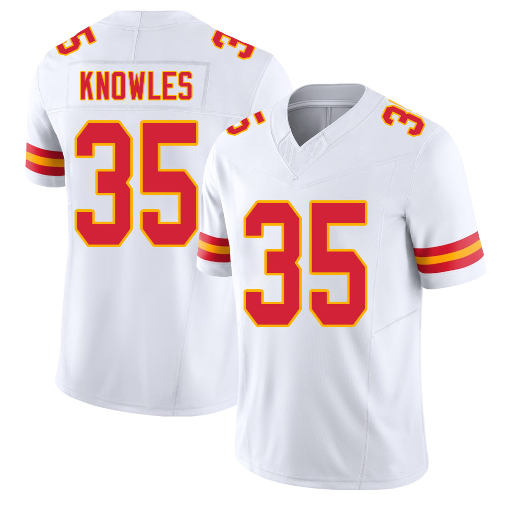 Kansas City #35 Knowles Player Football V Neck Short Sleeve White Jersey Kevin For Men Youth Women Gift