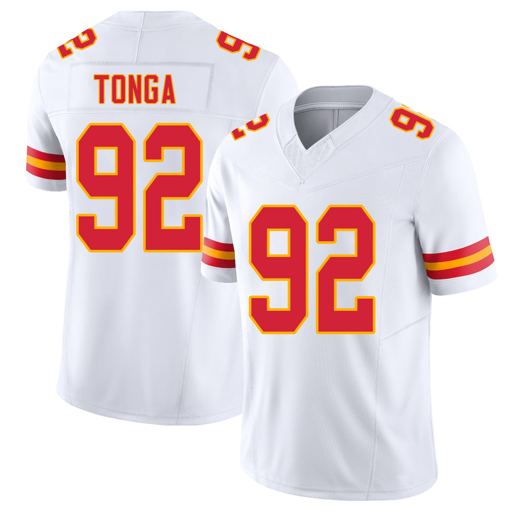 Kansas City #92 Tonga Player Football V Neck Short Sleeve White Jersey Khyiris For Men Youth Women Gift