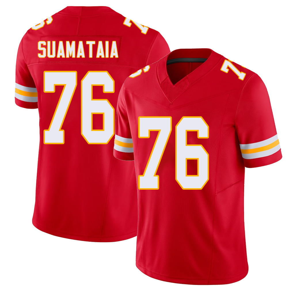 Kansas City #76 Suamataia Player Football V Neck Short Sleeve Red Jersey Kingsley For Men Youth Women Gift