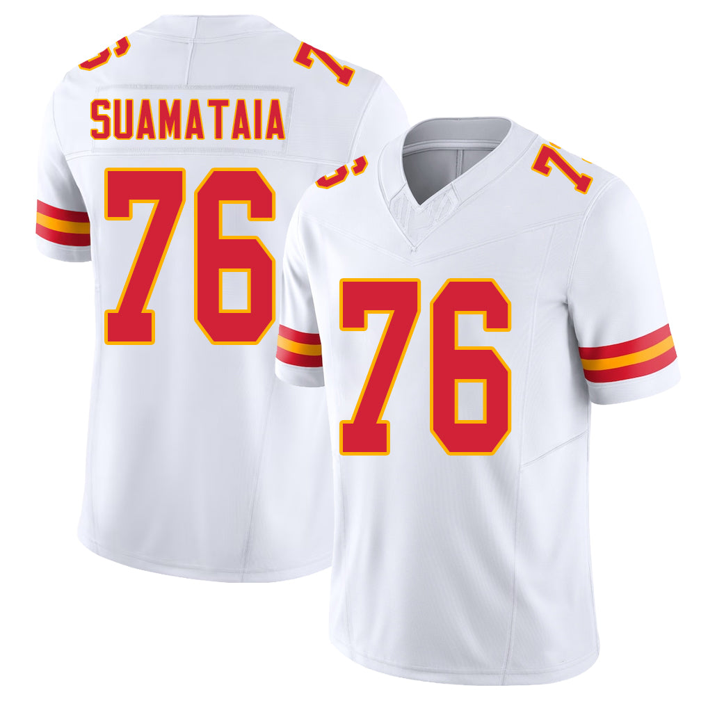 Kansas City #76 Suamataia Player Football V Neck Short Sleeve White Jersey Kingsley For Men Youth Women Gift
