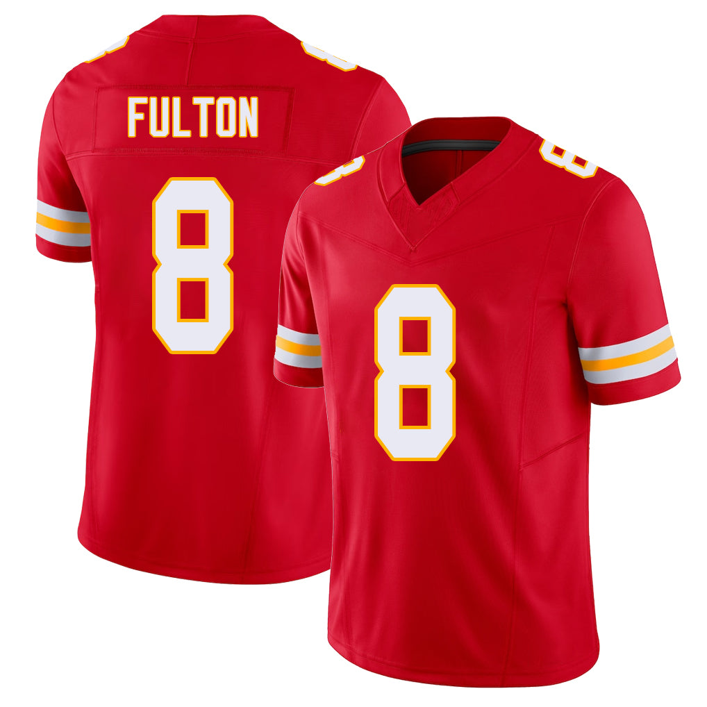 Kansas City #8 Fulton Player Football V Neck Short Sleeve Red Jersey Kristian For Men Youth Women Gift