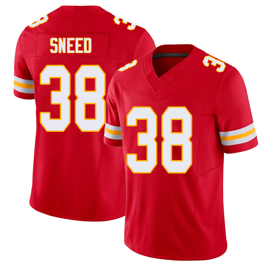 Kansas City #38 Sneed Player Football V Neck Short Sleeve Red Jersey L'Jarius For Men Youth Women Gift