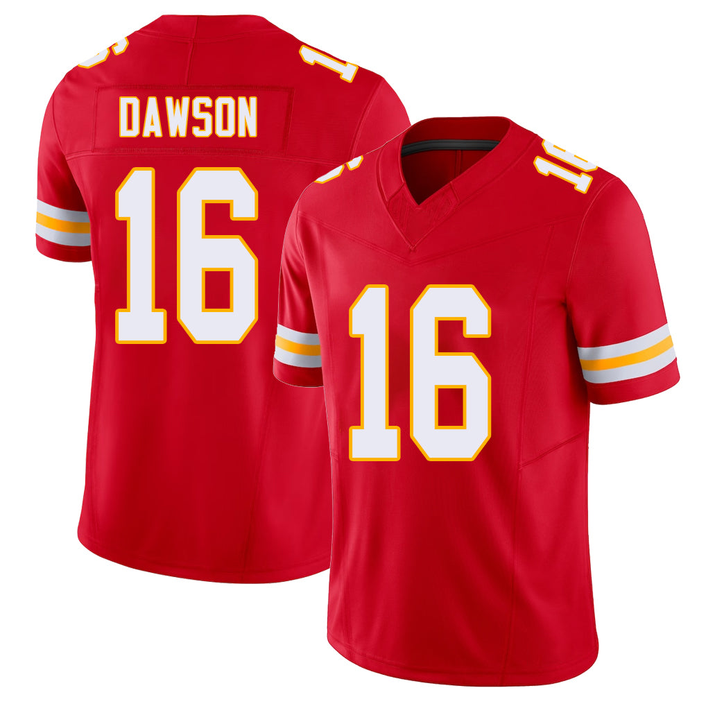 Kansas City #16 Dawson Player Football V Neck Short Sleeve Red Jersey Len For Men Youth Women Gift